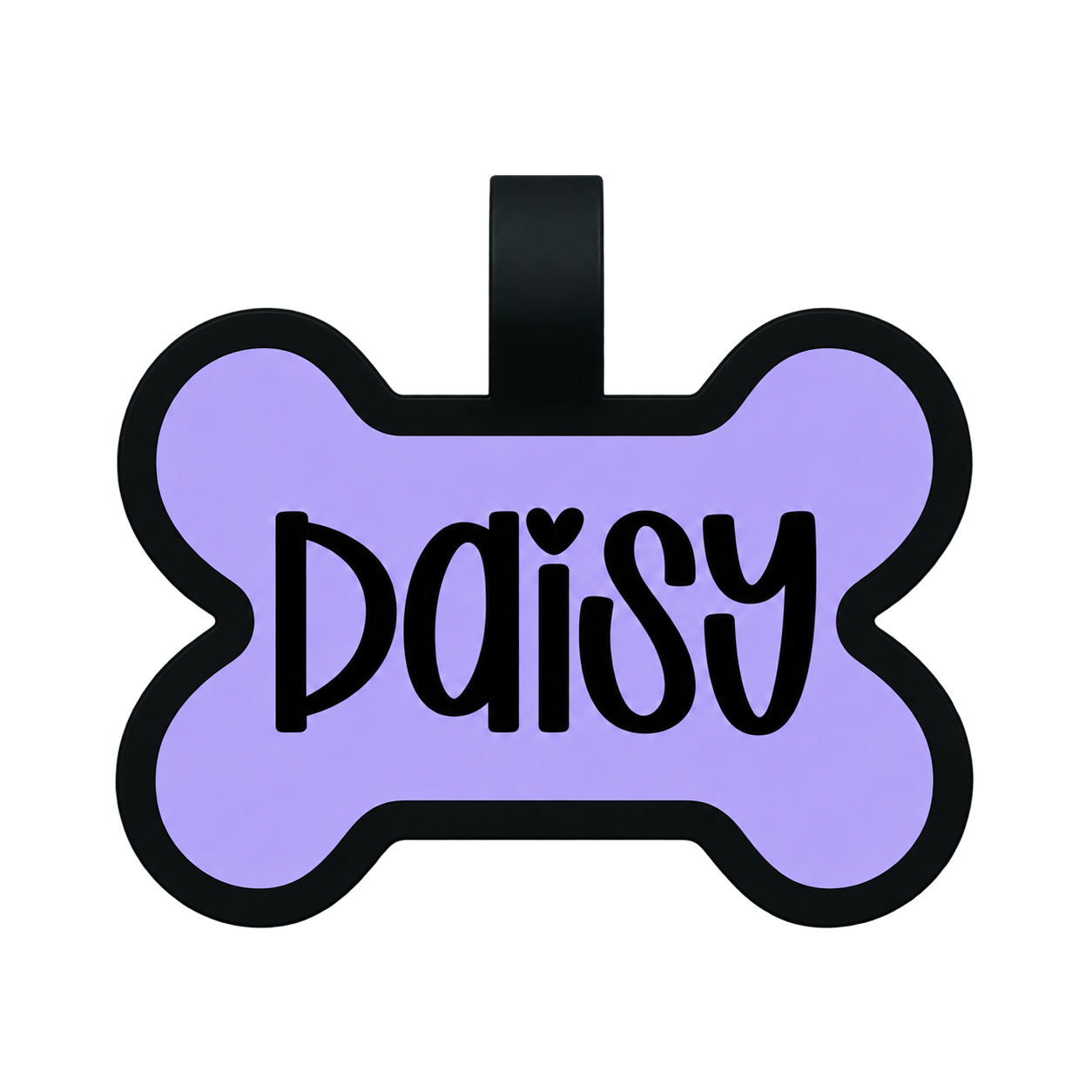 Personalized lavender bone tag engraved with the name Daisy